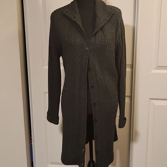 Karen Scott cable knit style long cardigan with tie waist belt - Picture 1 of 8